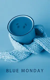 Concepts du Blue Monday avec une tasse et une écharpe