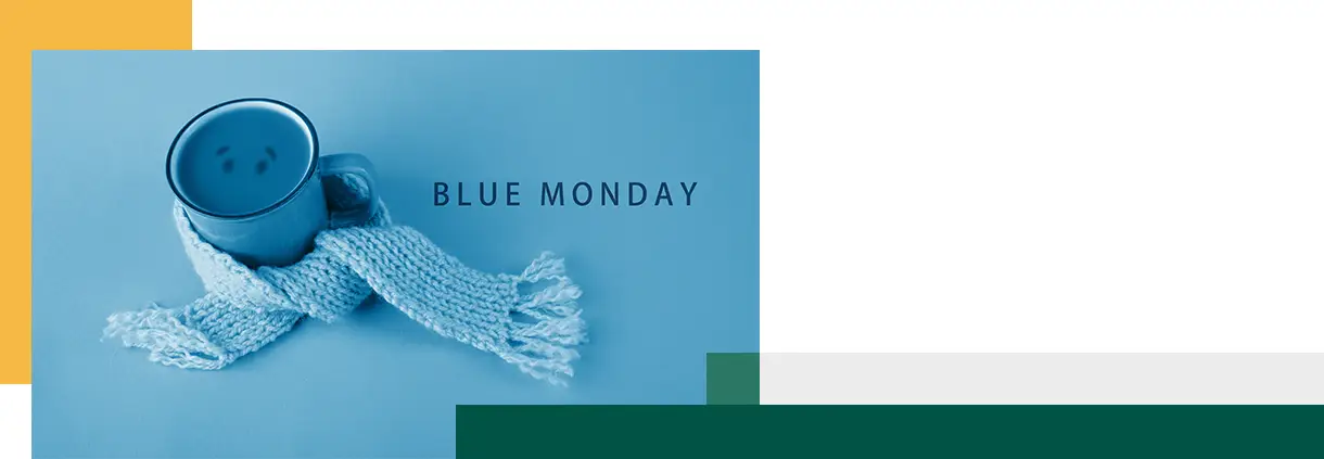 Concepts du Blue Monday avec une tasse et une écharpe