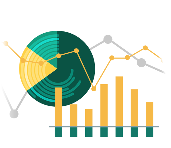  Visualisation des données combinant des diagrammes circulaires, linéaires et à barres pour illustrer les informations financières clés
